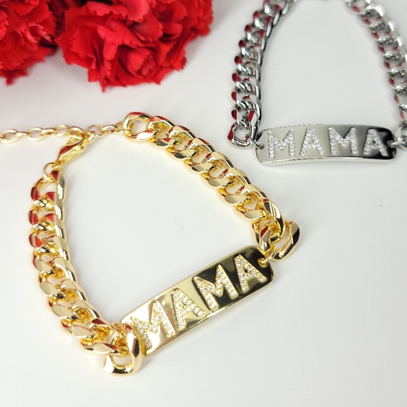 NEW Pave CZ MAMA Curb Chunky Chain Bracelet NWT - Picture 5 of 9